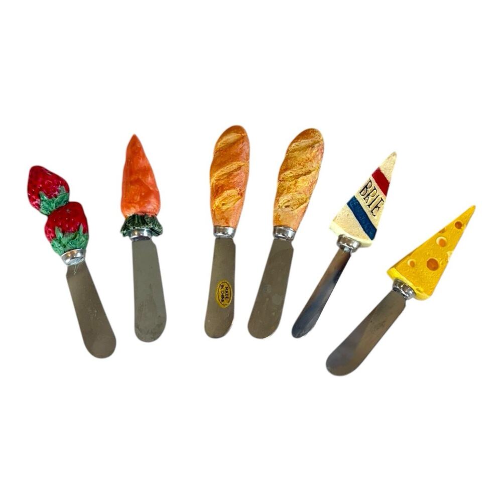 Lot 6 Vintage Novelty Cheese & Butter Stainless Steel‎ Blade Spreaders Ceramic